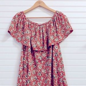 Off the Shoulder Flouncy Ruffled Red Floral Dress